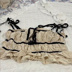 Chic Cream and Black Ruffle Bra